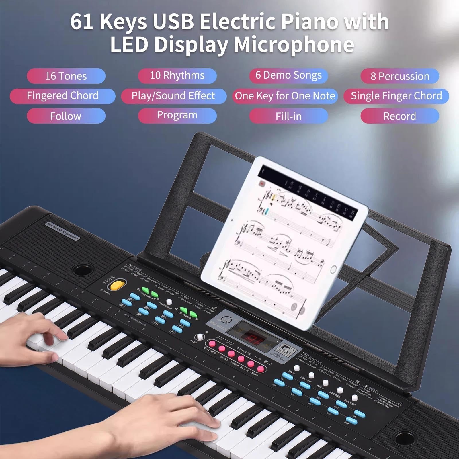 Amazon | プロ仕様の電子キーボード 61キー USB電子オルガン